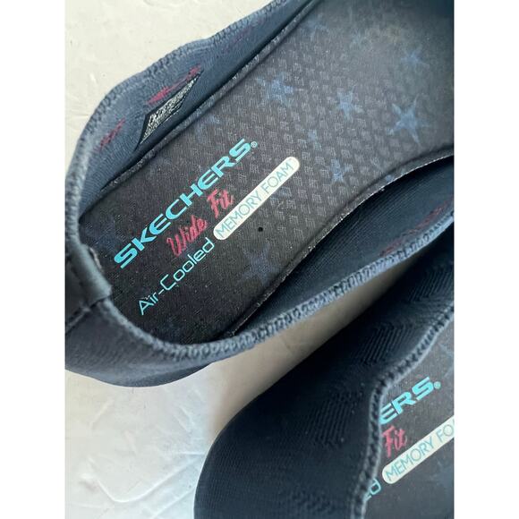 Skechers Cleo Blue Scalloped Wide Fit Memory Foam Fabric Slip On Flat Shoes 9 - Picture 8 of 11